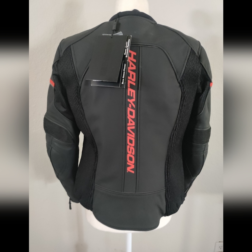 Harley-Davidson Women's Black Jacket with Red Stripes - Picture 2 of 3